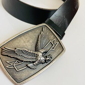 Dickies Mens Genuine Leather Pewter Eagle Buckle Black Belt Size 36/90